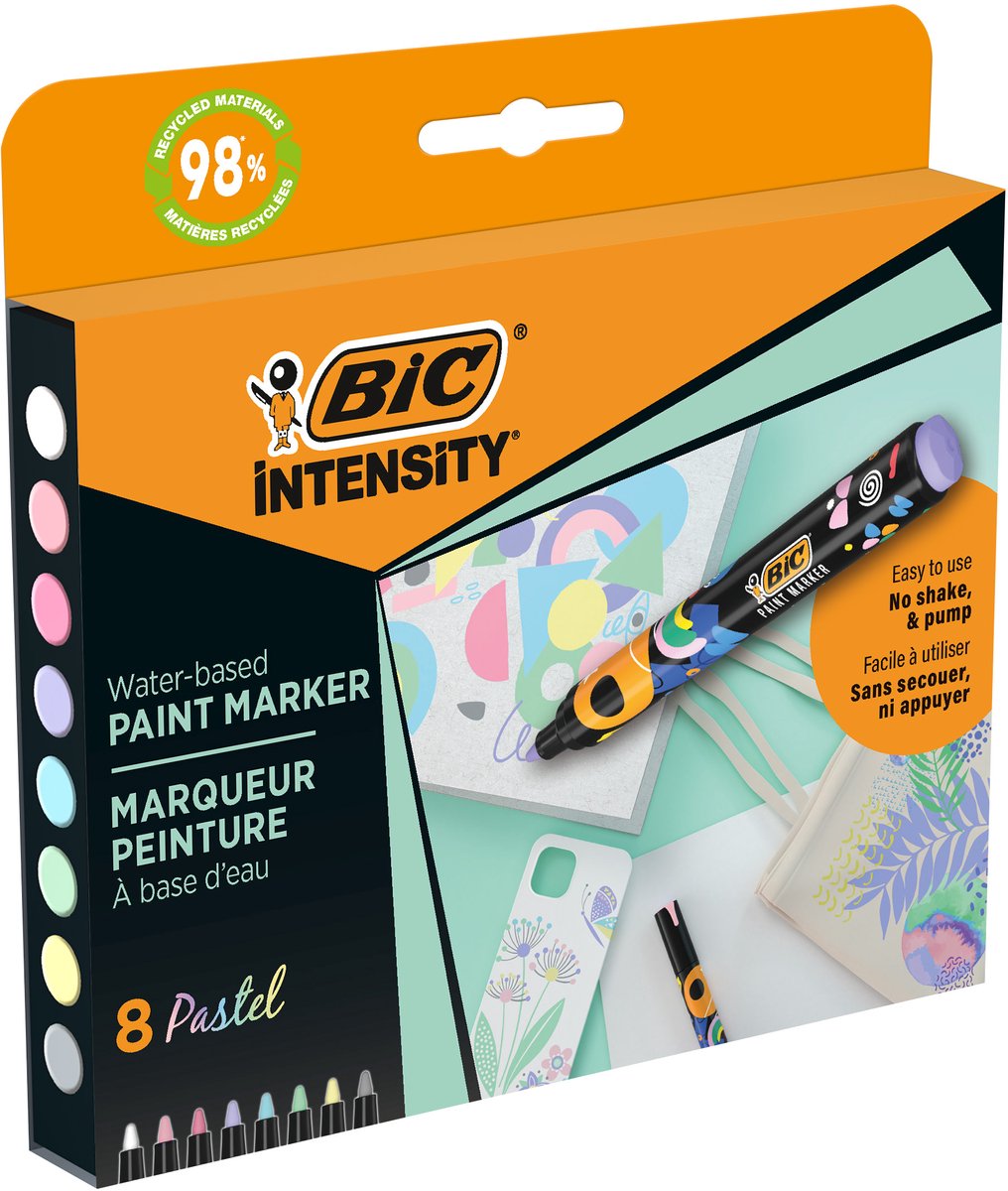 Bic-Intensitätsfarbmarker – Pastellfarbmarker – Marker für Kinder und Erwachsene – verschiedene Pastellfarben – wasserfester Marker mit mittlerer Spitze – 8 Marker