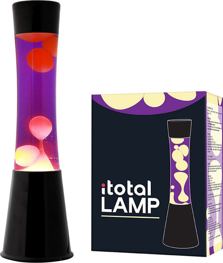 I-total Lavalampe – Lavalampe – Stimmungslampe – 40 x 11 cm – Glasaluminium – 30 W – Lila mit gelber Lava – Schwarz – XL1789
