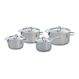 BK Profiline Pfannenset 4-teilig – 16 x 18 x 20 cm – ohne PFAS-freie Antihaftbeschichtung – Induktionspfannenset – Kochpfanne aus Edelstahl – ofenfest bis 160 °C – mit Deckel – silberfarben