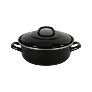 Bk Fortalit Emaille-Bratpfanne 28 cm 4 l – Induktionsbratpfanne – emaillierter Stahl – ofenfest bis 230 Grad – keine Antihaftbeschichtung – mit Deckel – Schwarzblau