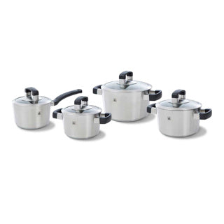 Bk konisches Kühlglas-Pfannenset – 4-teilig + Deckel – Edelstahl