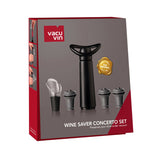 Geschenkset zur Aufbewahrung von Vacu Vin Concerto mit Pumpe, 1 Weinheber und 3 Stopfen