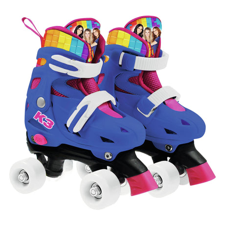 K3 - Rollschuhe - Größe 34 37 - in 4 Größen verstellbar - mit Stopper - Weiß - Regenbogen - mit Rollen in 4 Farben