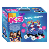 K3 - Rollschuhe - Größe 34 37 - in 4 Größen verstellbar - mit Stopper - Weiß - Regenbogen - mit Rollen in 4 Farben