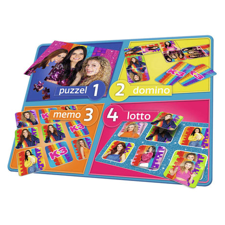 K3-Spiel – 4-in-1-Spiel – Memo, Domino, Puzzle und Lotto