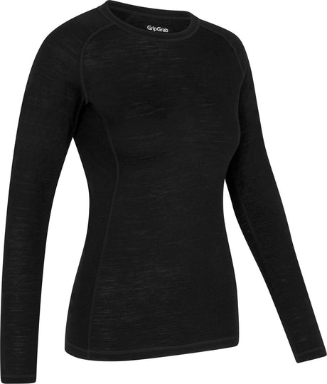 Gripgrab – Thermo-Langarm-Herbst-Winter-Fahrradunterhemd aus Merinomischung für Damen, Thermoshirt mit Merinowolle – Schwarz – Damen – Größe XL