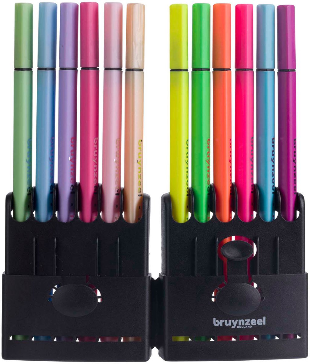 Bruynzeel Fineliner-Set Neon-Pastell, 12 Farben