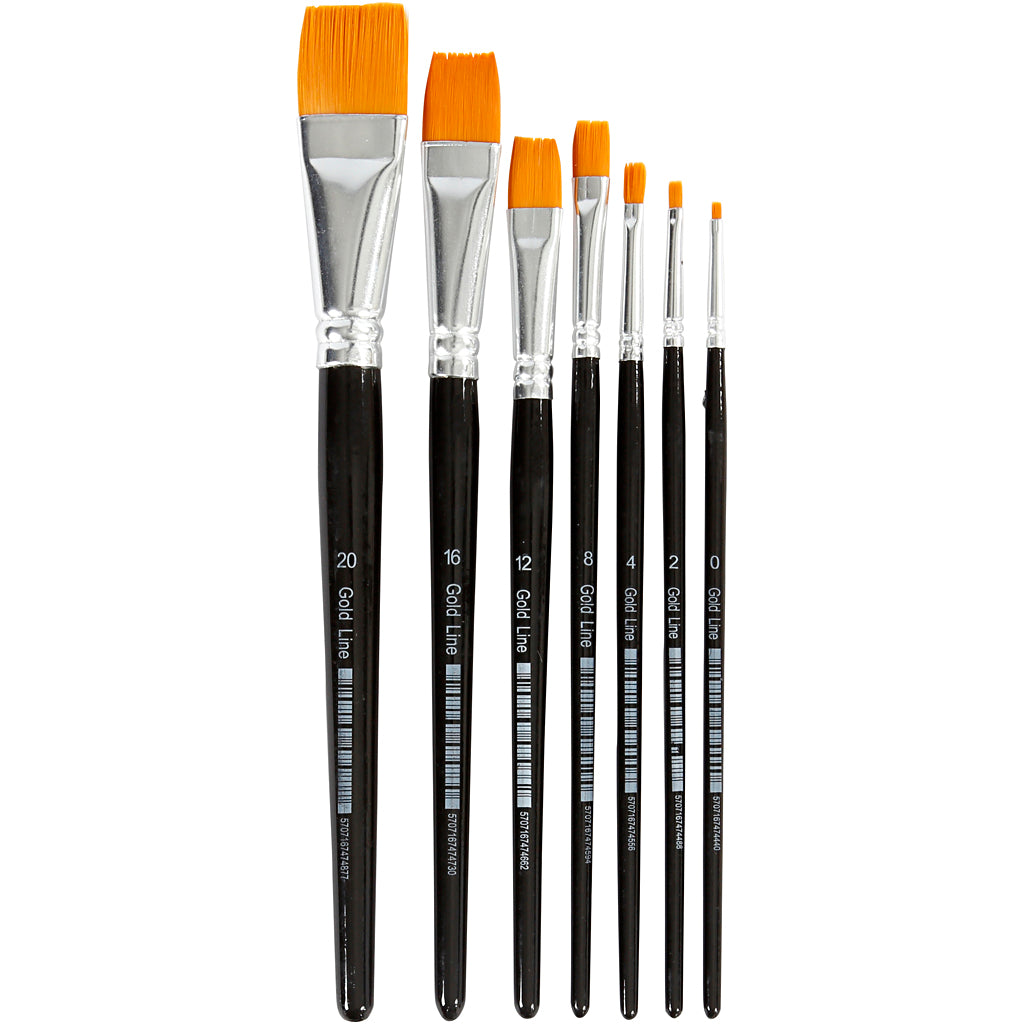 Creativ Company Gold Line Pinsel, Größe 0+2+4+8+12+16+20, L: 16,5-21 cm, B: 1-7 mm, flach, 7 Stück 1 Box