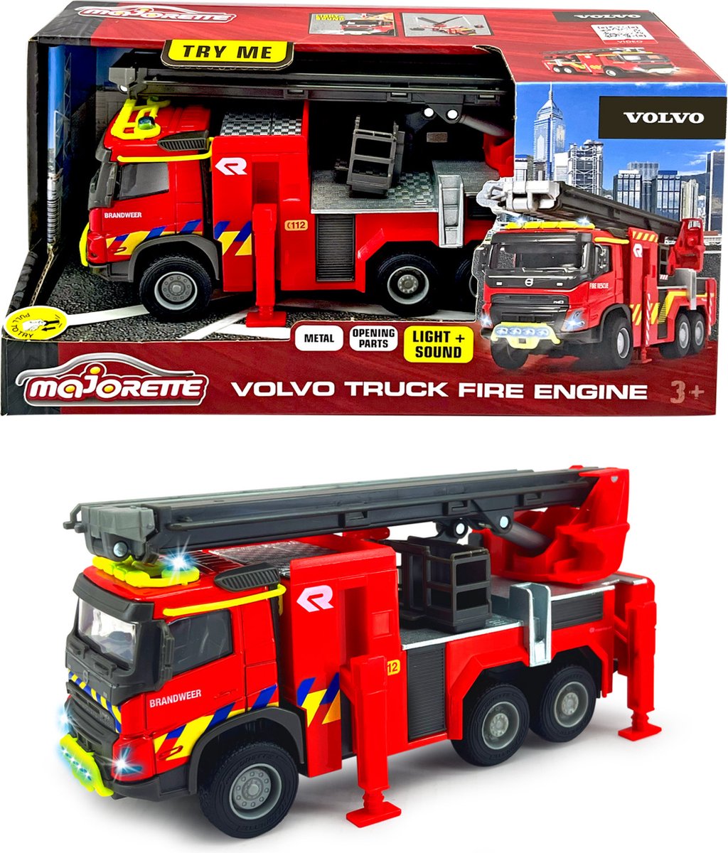 Majorette Grand Series – Volvo FMX Fire Truck Be – Metall – Licht und Sound – 19 cm – Spielzeugfahrzeug
