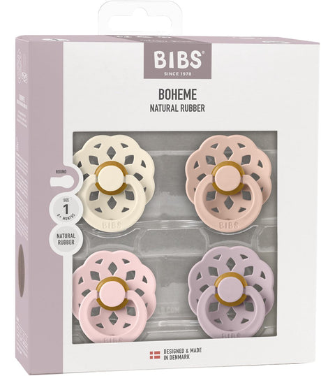 Bibs Boheme-Schnuller – rund – 4 Stück – 6–18 Monate – Elfenbein, Blush Blossom Dusky Lilac