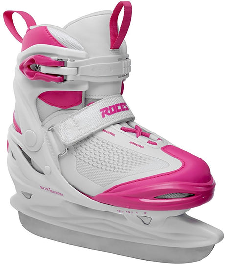 Roces – Moody Ice x Girl – verstellbare Schlittschuhe – Schlittschuhe für Kinder – weiß-rosa – extra Knöchelunterstützung, bequeme Passform – Größe 30–35