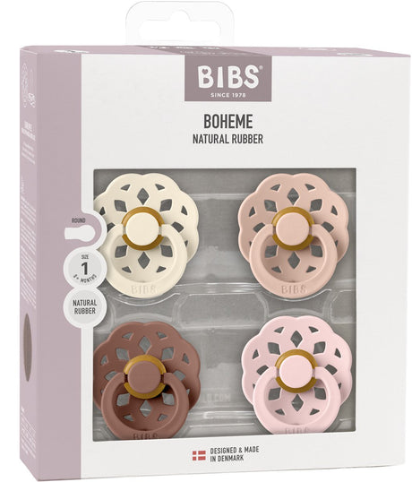 Bibs Boheme-Schnuller – rund – 4 Stück – 0–6 Monate – elfenbeinfarbene Waldmurmeltierblüte