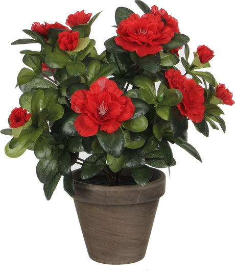 Mica decorations kunstplant - azalea - groen rood - 27 cm - met mooie bloemen