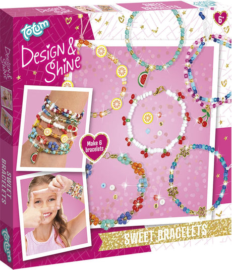 Totum Design Shine 6 Perlen zur Herstellung von Armbändern mit Obst-, Herz- und Blumenanhängern – süße Armbänder, Schmuckpaket, Geschenktipp, kreatives Spielzeug ab 6 Jahren