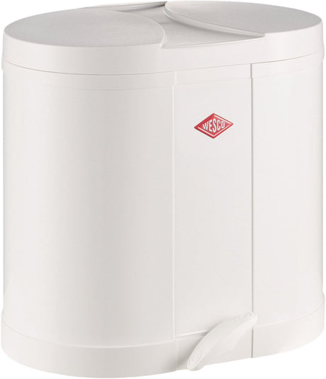 Wesco Öko-Sammelabfallbehälter | 30 Liter | Duo Treteimer (2x15 Liter) | Metall - weiß | Mülltrennung – Made in Germany