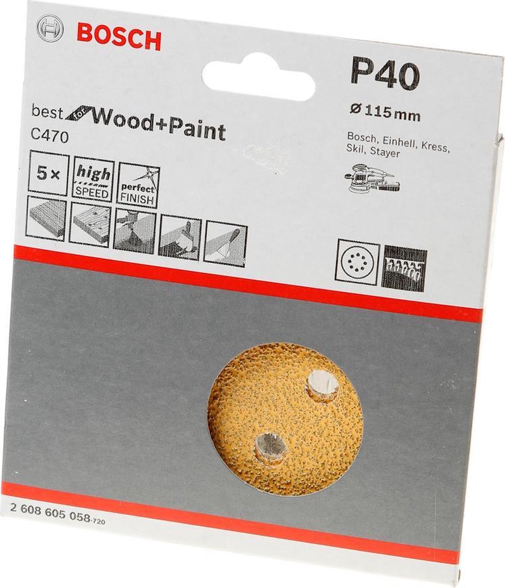 Bosch Zubehör Expert C470 2608900794 Exzenterschleifpapier gelocht Körnung (Anzahl) 40 (ø) 115 mm 5 Stück(e)