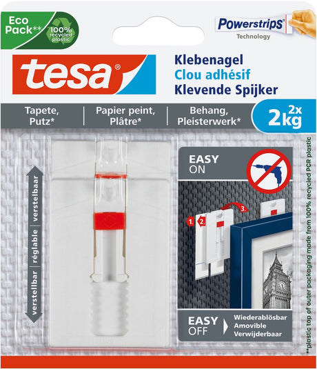 Tesa verstellbarer Nagel für Tapetenputz 2 kg – 2 Stück – Wandnagel – abnehmbar