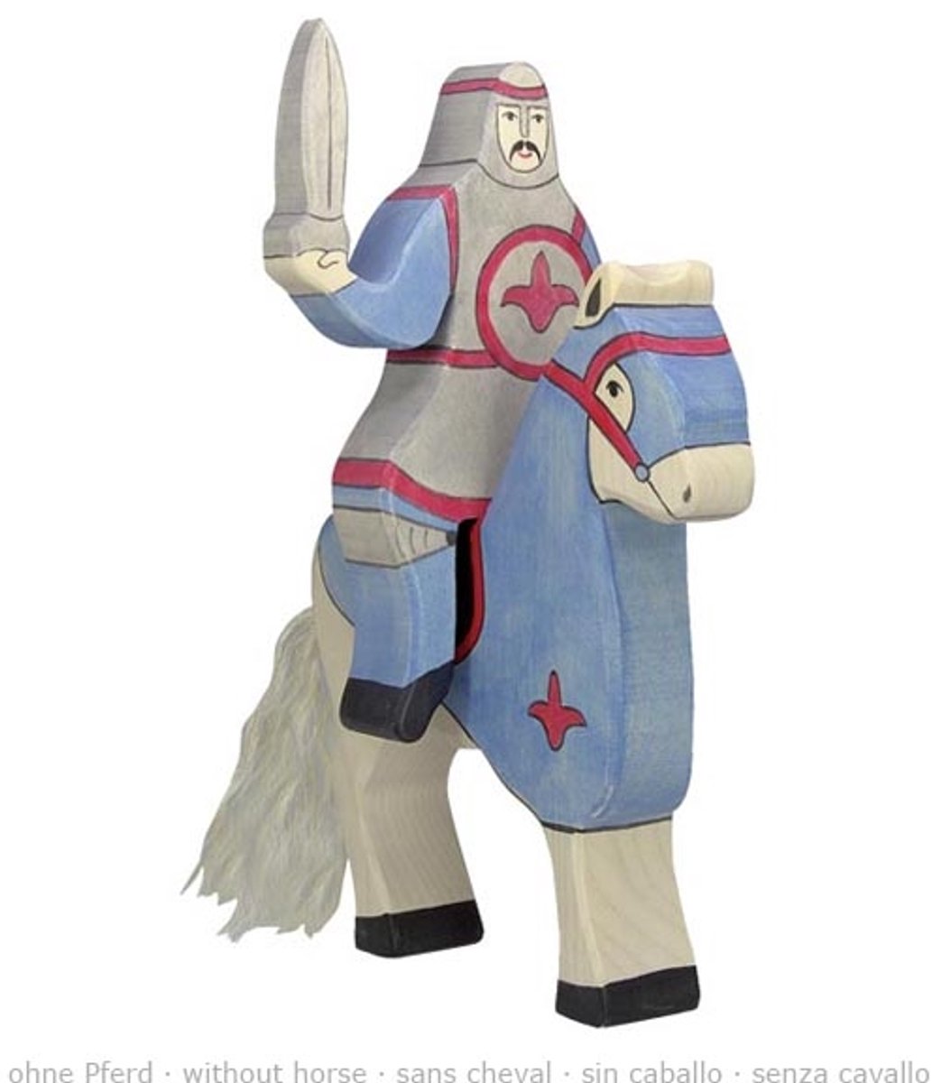 Holztiger Märchen und Ritter - Ritter blau reitend - 10x2x19cm - Holzfigur - ohne Pferd