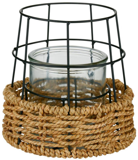 Arti casa kandelaar - windlicht met touw decoratie - kaarsenhouder voor binnen en buiten - 17 x 16,5 cm - naturel zwart