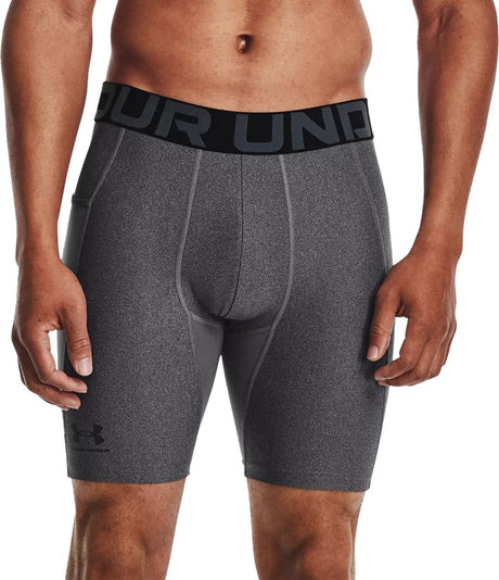 Under Armour UA HG Armour Shorts – Graue Herren-Sporthose – Carbon Heather – Schwarz