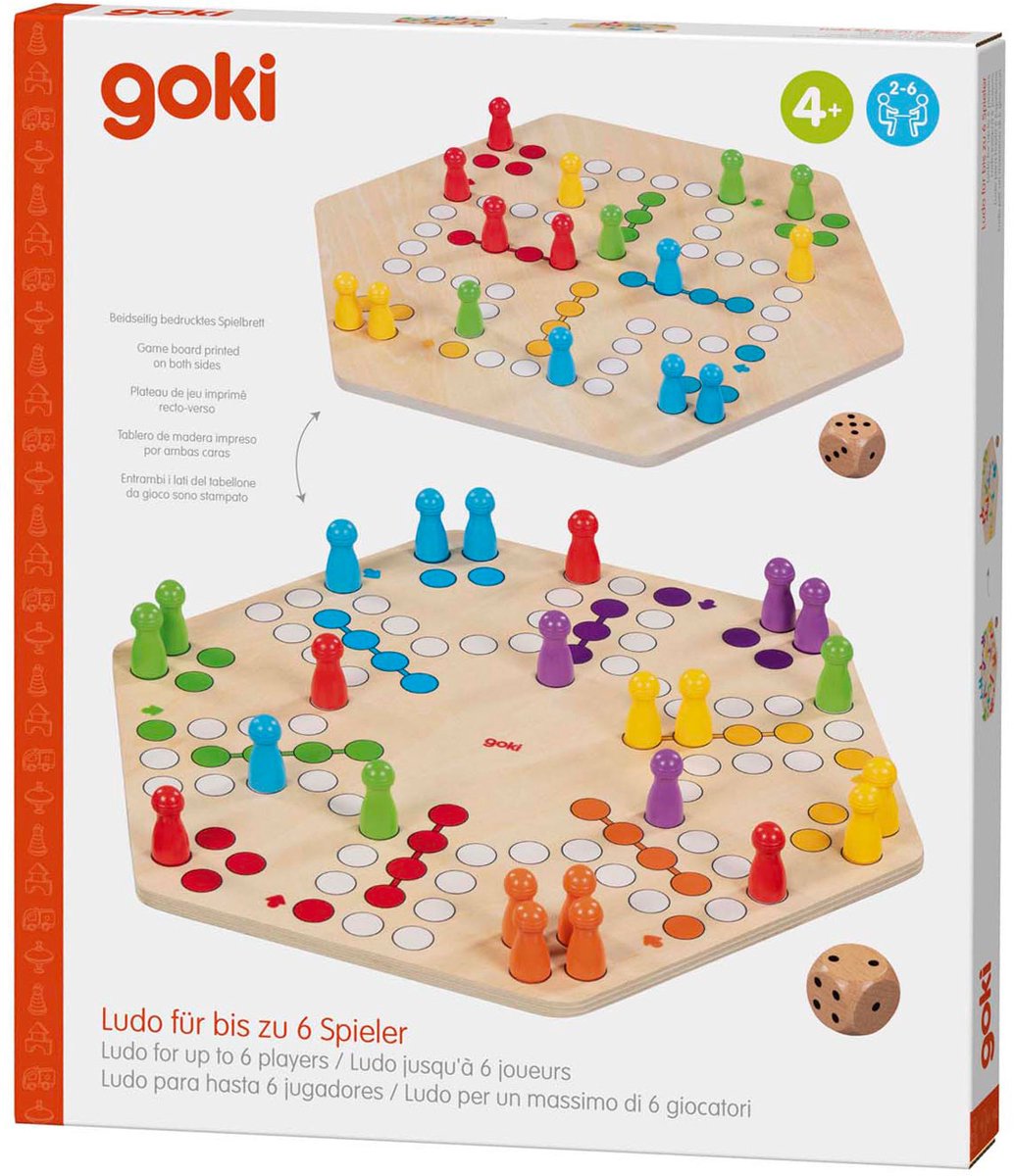 Goki Ludo-Spiel aus Holz für 6 Spieler