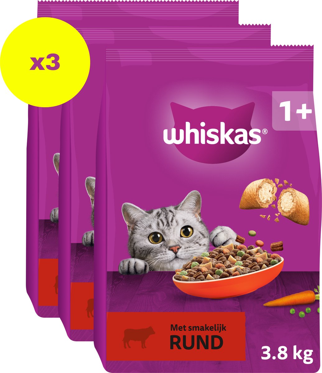 Whiskas Katzenfutter – Erwachsene 1+ Rind – Beutel 3x3,8kg