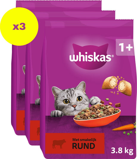 Whiskas Katzenfutter – Erwachsene 1+ Rind – Beutel 3x3,8kg