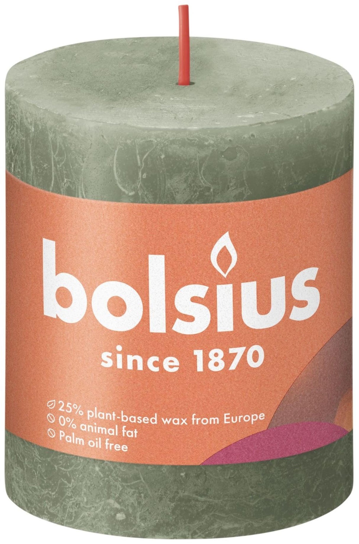 Bolsius Stumpenkerze rustikal olivgrün 80x68 mm | 4 Stück