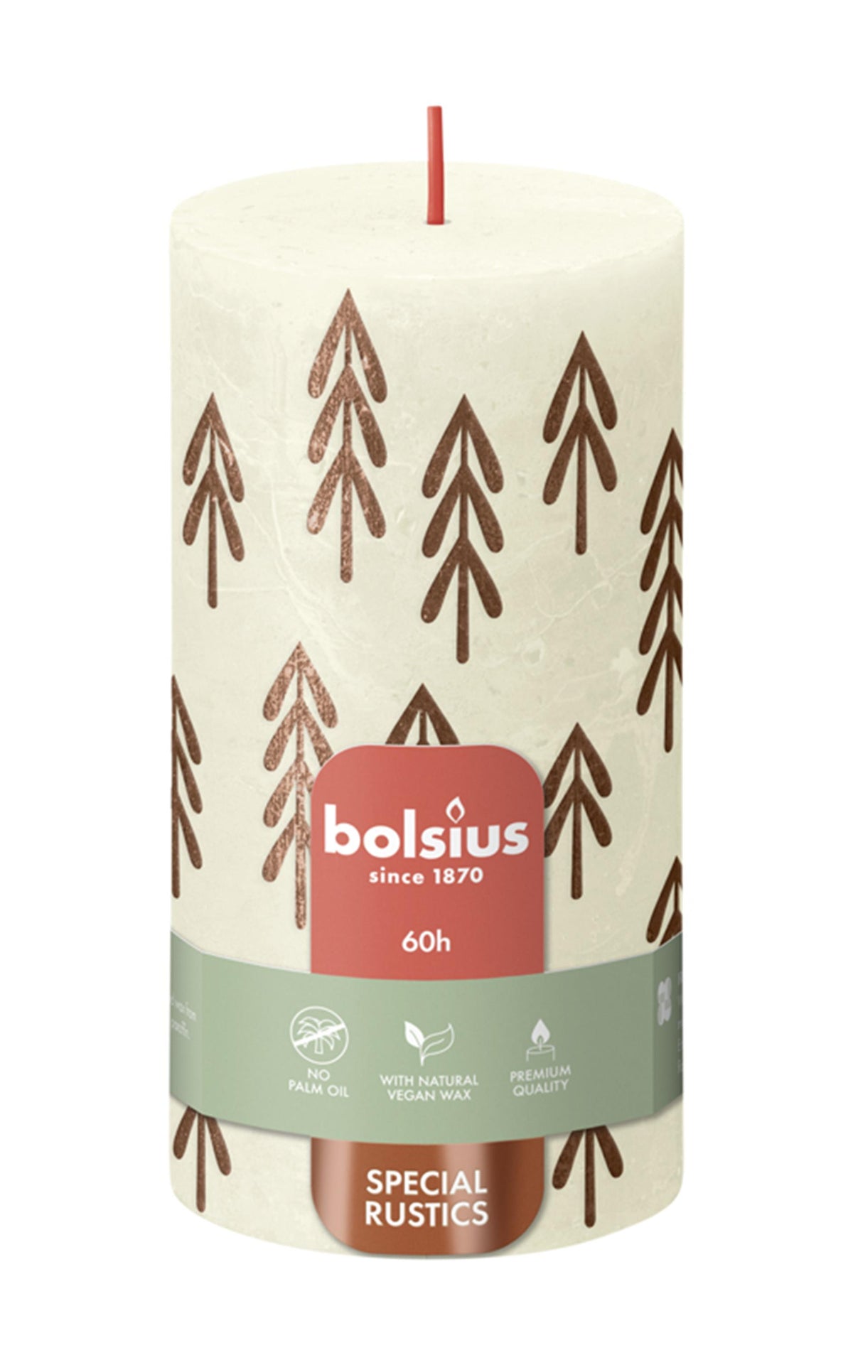 Bolsius rustikal bedruckte Stumpenkerze 130 68 Soft Pearl