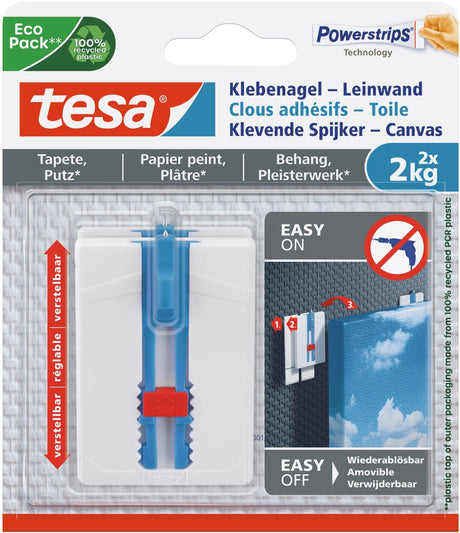 Tesa® verstellbarer Nagel für Tapetenputz – ideal für Leinwand – bis zu 2 kg Nagel – abnehmbar