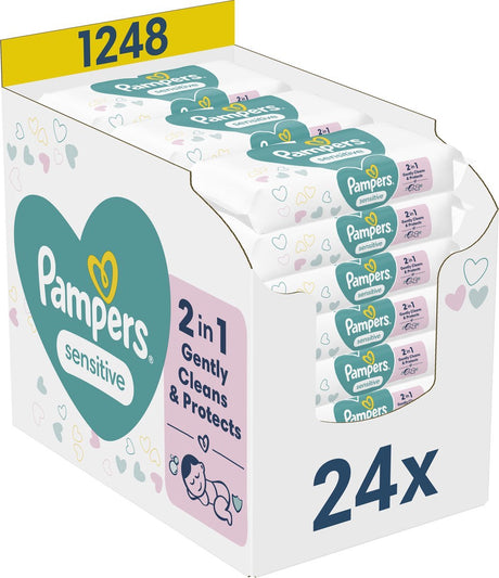 Pampers Sensitive Babyfeuchttücher – 24 Packungen mit 52 Tüchern = 1248 Babyfeuchttücher