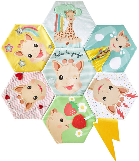 Sophie die Giraffe, Entdeckungsbuch und Spielmatte 2 in 1 – sensorisches Babybuch mit Texturen, Reißverschluss, Spiegel, Knisterpapier, schwarz-weiße Kontrastseite – regt das Sehen, Fühlen und Hören an – 60 x 60 cm – ab 0 Monaten