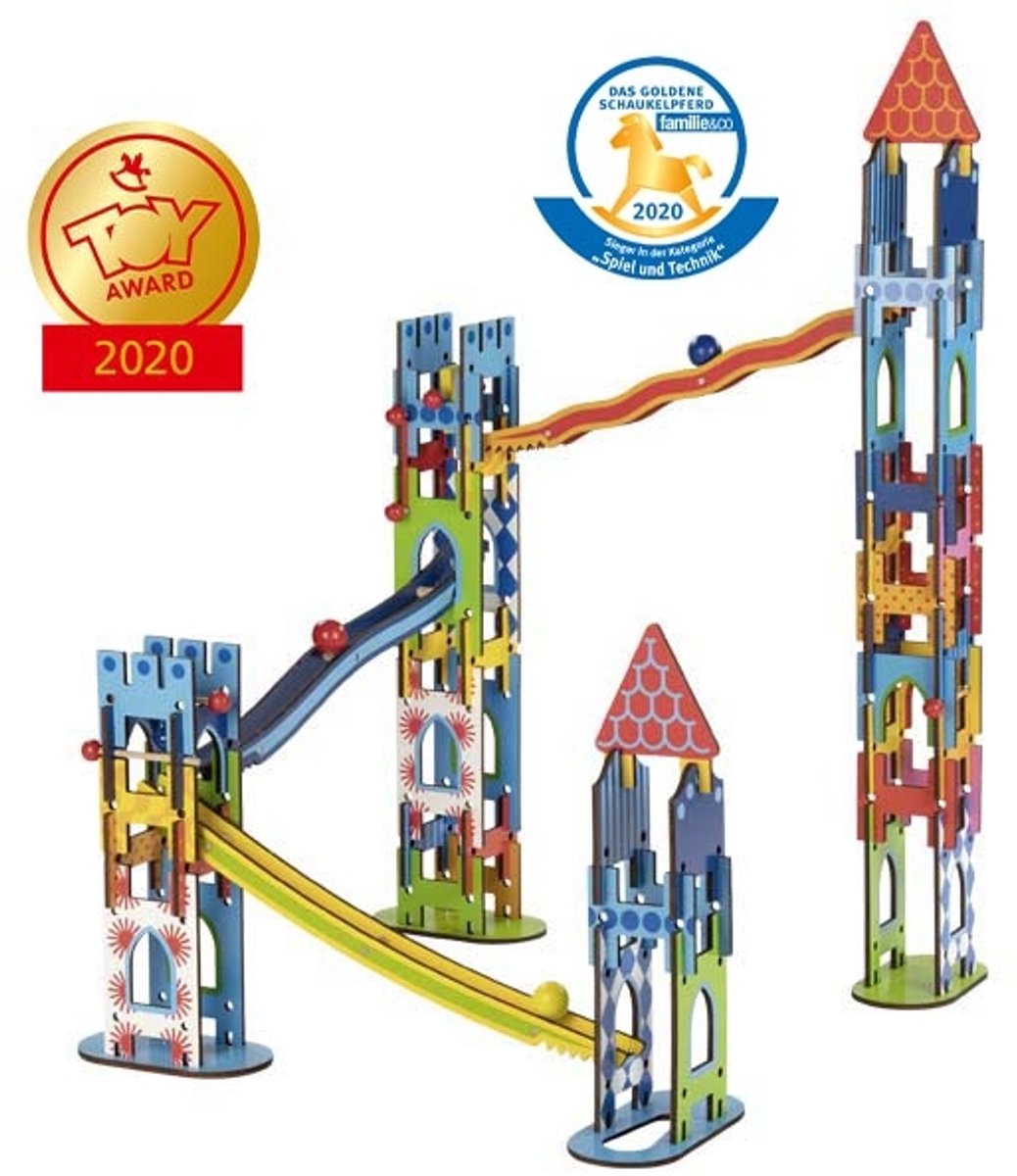 Goki knikkerbaan ridderkasteel kleurrijk speelgoed voor kinderen.