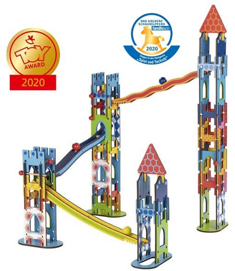 Goki knikkerbaan ridderkasteel kleurrijk speelgoed voor kinderen.