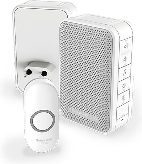 Honeywell kabellose, tragbare und steckbare Türklingel – mit Lautstärkeregler und Druckknopf – Weiß