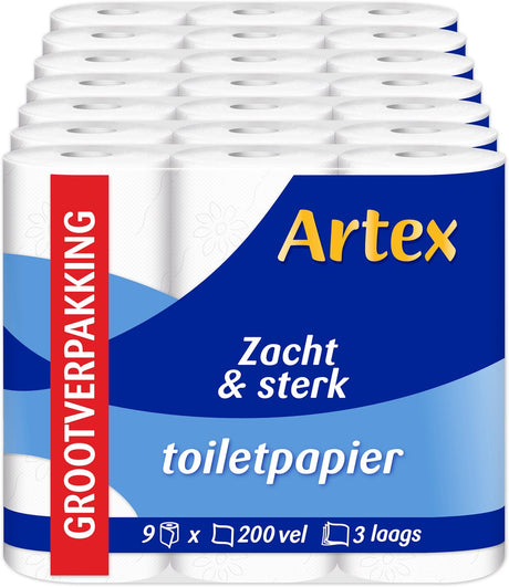 Artex weiches, starkes Toilettenpapier – 3-lagiges Toilettenpapier – 63 Rollen (7 x 9)