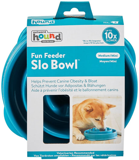 Outward Hound Fun Feeder – Fressnapf für Hunde – 6 Farben und 3 Größen – vom Tierarzt empfohlener langsamer Napf – Medium Mini – Blau