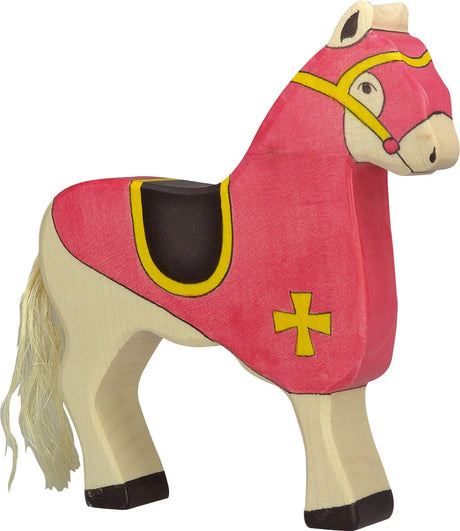 Holztiger sprookjes en ridders - wedstrijdpaard rood - 15x3x17cm - houten figuur - handgemaakt