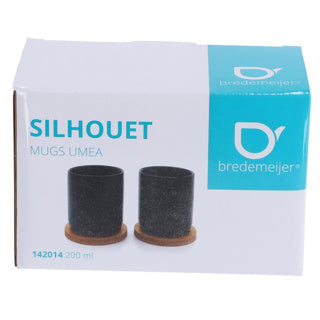 Bredemeijer Teebecher Umea 200 ml schwarz und Untersetzer Set 2