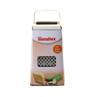 Metaltex Edelstahl-Handreibe 4-seitig – fein, grob, mittel und Scheiben – Küchenreibe mit stabilem Griff