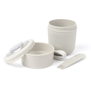Amuse Tylla Duo Hafer-Lunchbox – 150 ml + 450 ml – Joghurtbecher to go – perfekt verschließbarer Müslibecher mit Göffel – auslaufsicherer Lunchtopf – BPA-freier Suppenbecher – Beige