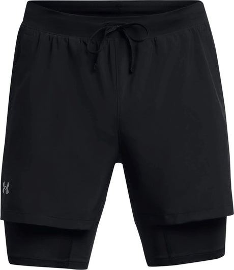 Under armour ua launch 5'' 2-in-1 shorts-blk heren sportbroek - zwart - reflecterend