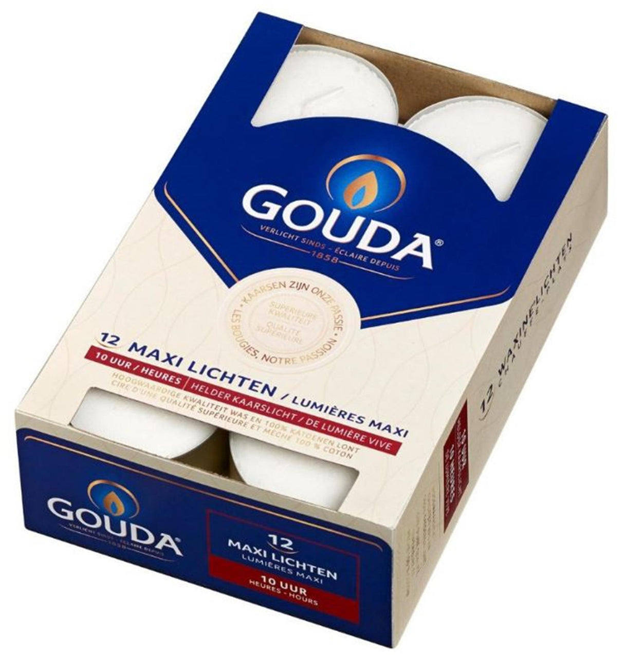 Gouda Maxi-Teelicht 10 Stunden, 12er-Box