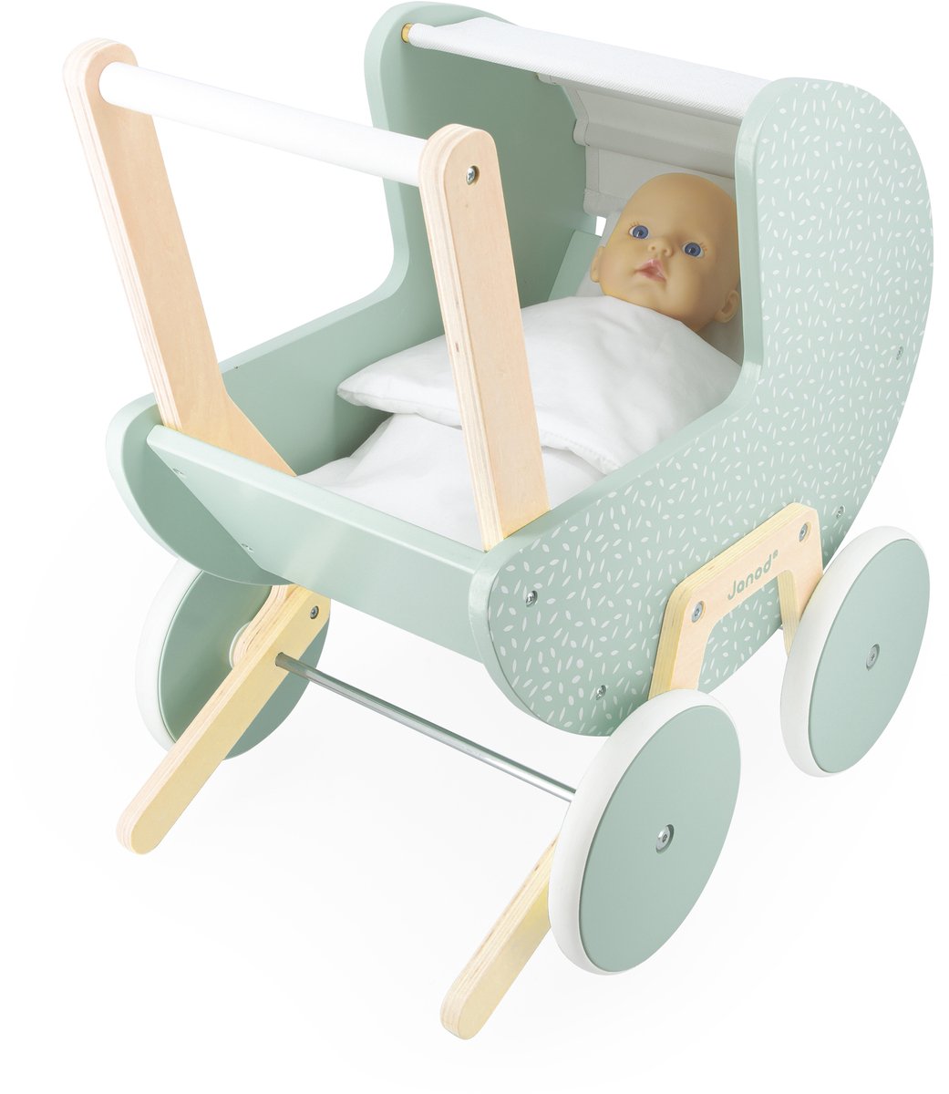 Janod - Zen - Puppenwagen - Puppenwagen aus Holz für Puppen bis 42 cm