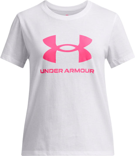 Under Armour UA Big Logo SS Unisex-Sportshirt – Weiß – Pink