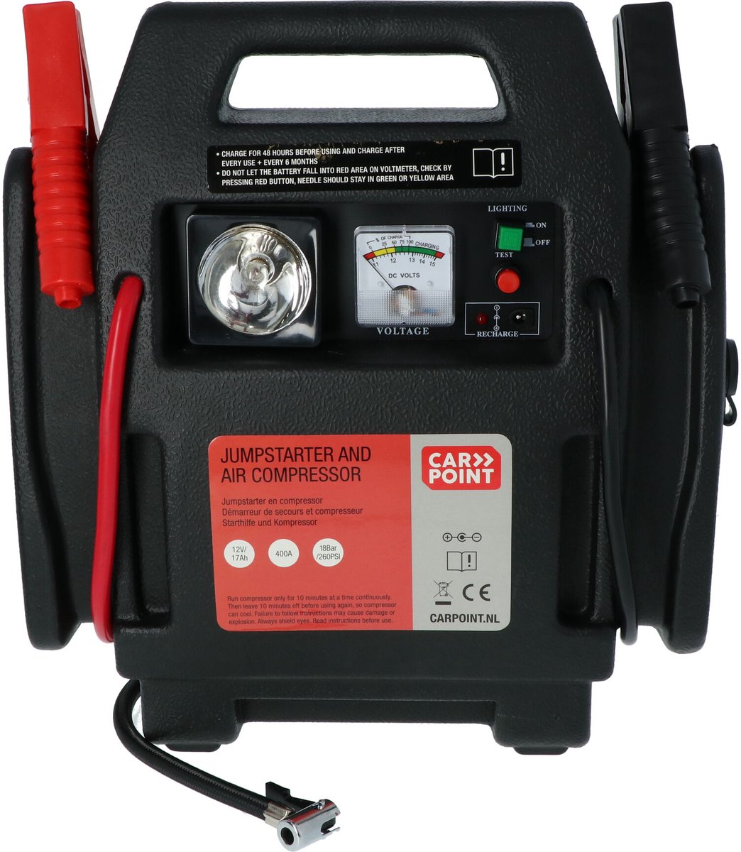 Autopunkt Starthilfe und Luftkompressor 12 V 17 Ah rot
