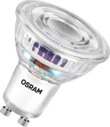 Osram Energieklasse LED-Reflektorlampe PAR16 mit 2 W, 360 lm, kaltweiß (4000 K) aus bleifreiem Glas mit Gu10-Sockel in Energieeffizienzklasse A, 50 mm Durchmesser, IP20.