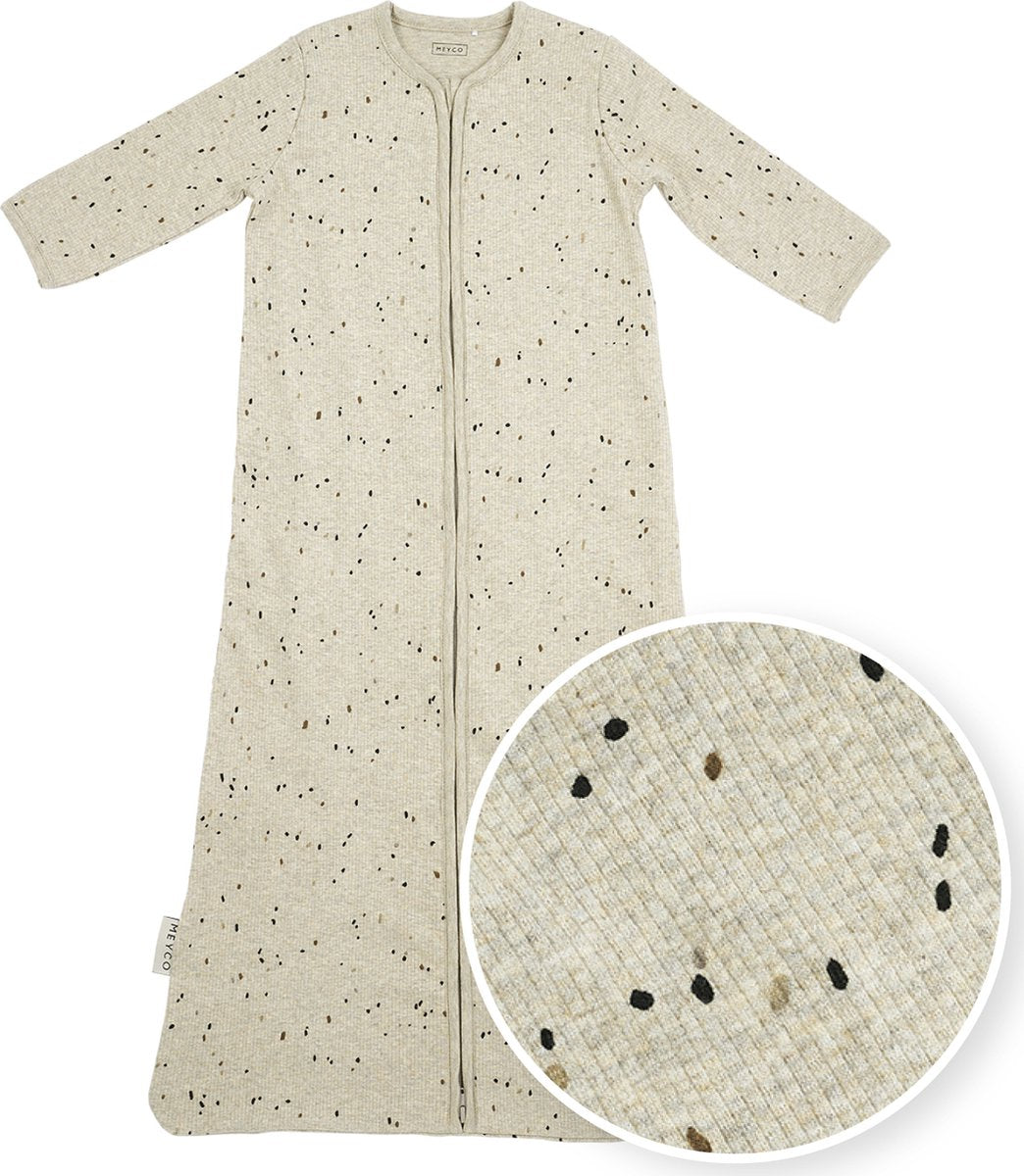 Meyco Baby Rib Mini Spot Babyschlafsack mit Ärmeln – Sand Melange – 90 cm – 1,0 Tog