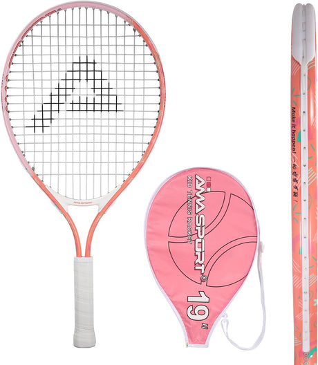 Ama Sport Kinder-Tennisschläger Pink 19 Zoll – leichter Junior-Schläger mit Tasche – ideal für Anfänger –