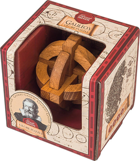Professor-Puzzle aus Holz, Denkspiel, große Köpfe, Galileo-Globus-Puzzle.